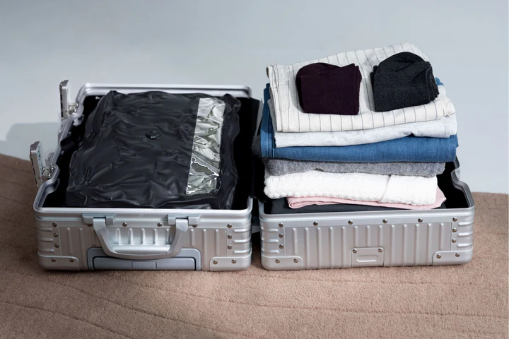 Twee koffers vergeleken met en zonder Velniz PackPro